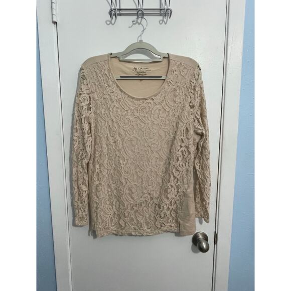 Chico's Blouse Large Beige Lace Overlay Y2k Style Fairy Grunge Boho Hippie - Picture 1 of 5